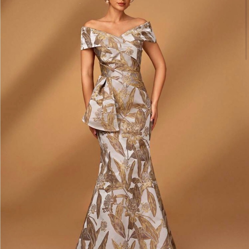 SHEIN Asymmetrical Dress in Gold and Cream